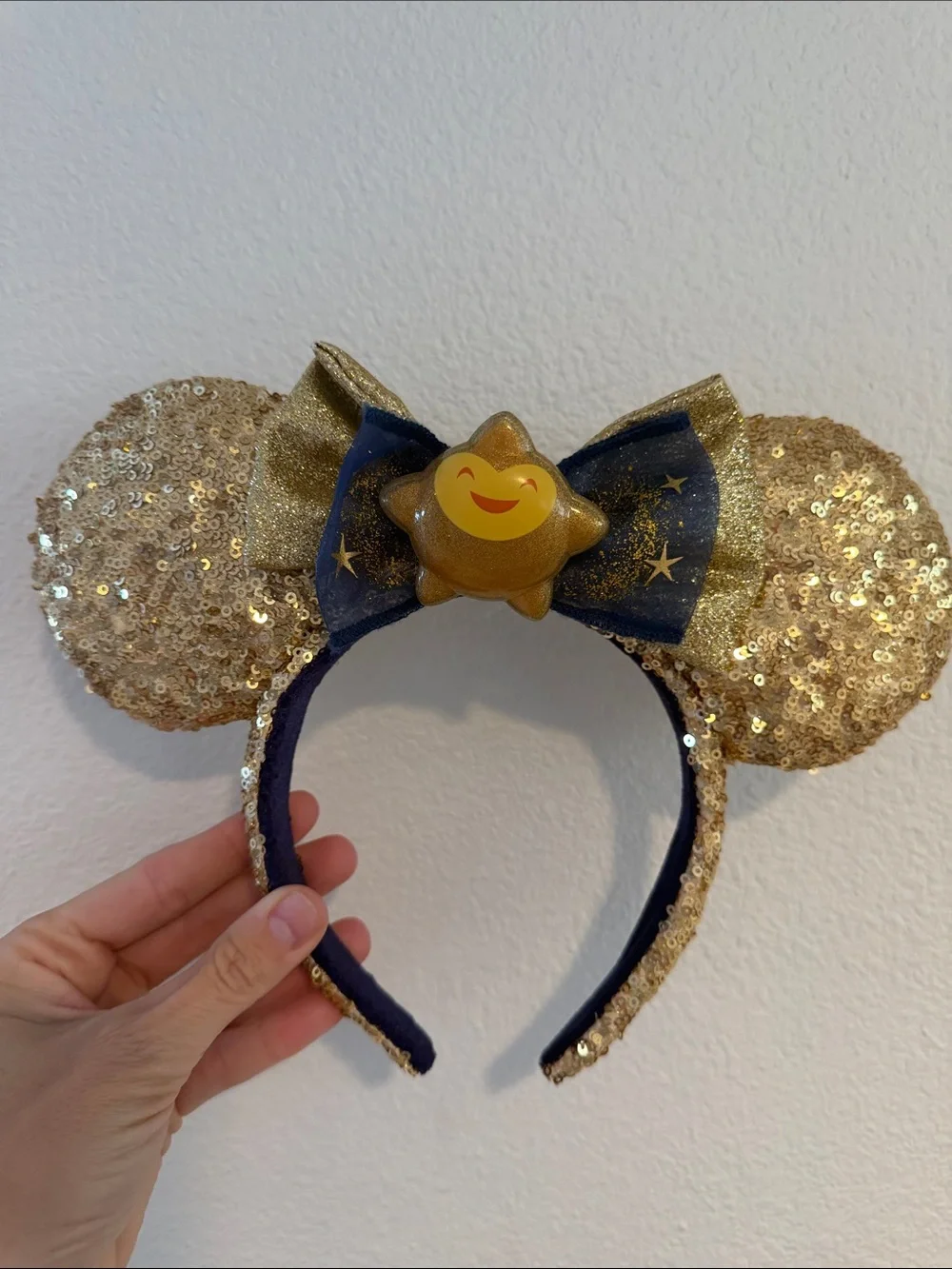 Disney Wish Movie Gold Sequin Minnie Ears Headband with Star Bow